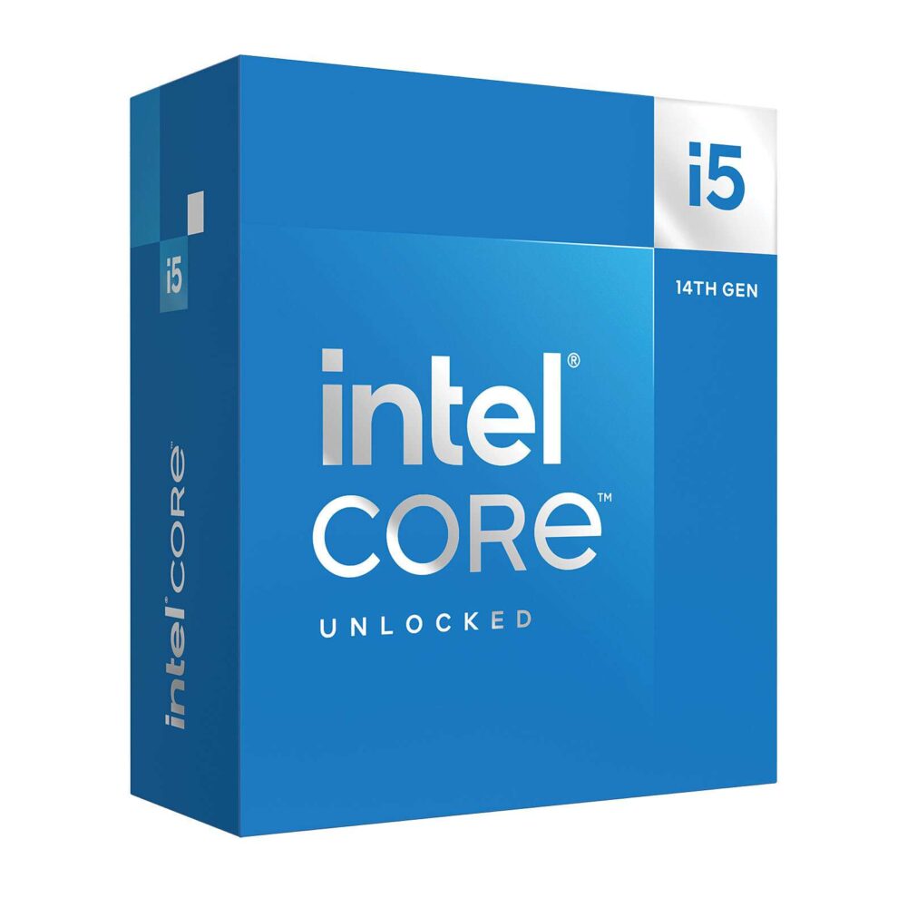 Processeur Intel Core i5-14600K avec 14 cœurs, fréquence de 3.5 GHz et boost jusqu'à 5.3 GHz