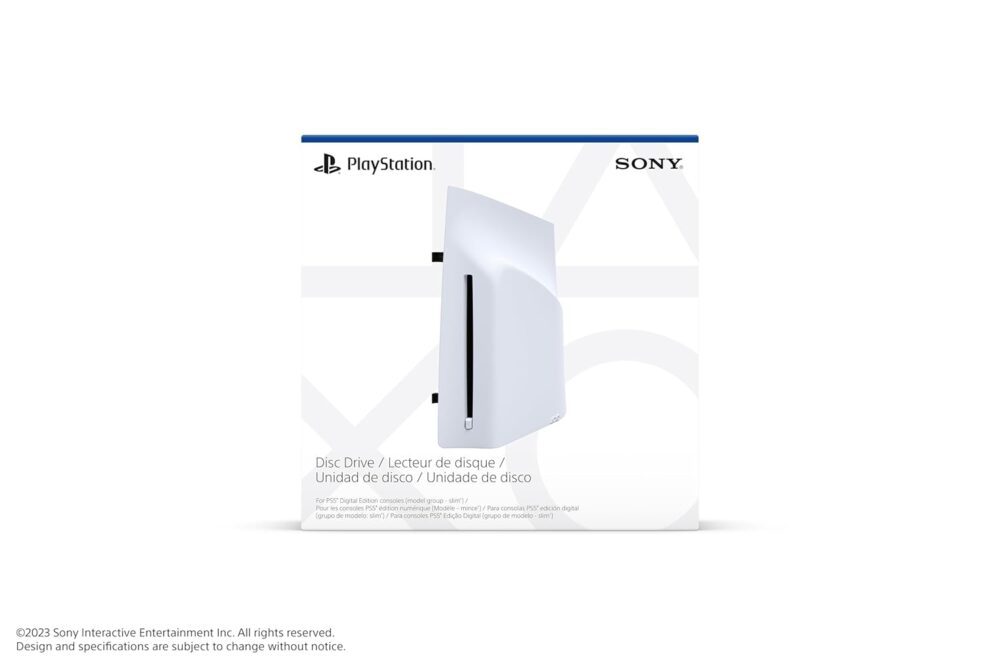 Lecteur de disque externe pour PS5 Digital Edition (Slim) avec console et manette.