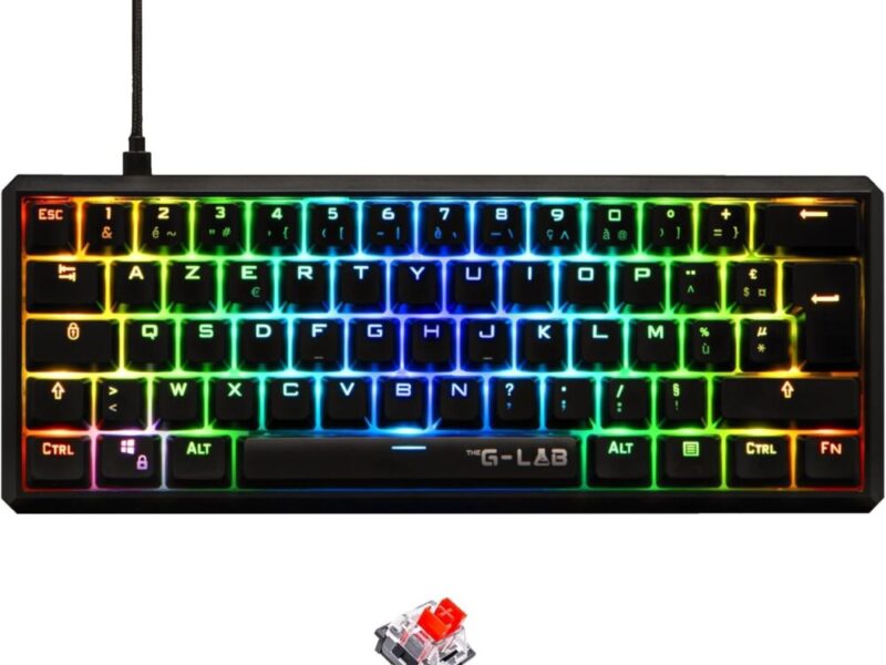 Clavier mécanique The G-Lab Keyz Thallium 60% avec rétroéclairage RGB, switchs Outemu Red, format compact, compatible multi-plateforme.