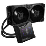 MSI MEG CORELIQUID S280 Watercooling AIO CPU 280mm avec écran IPS affichant des statistiques du système.