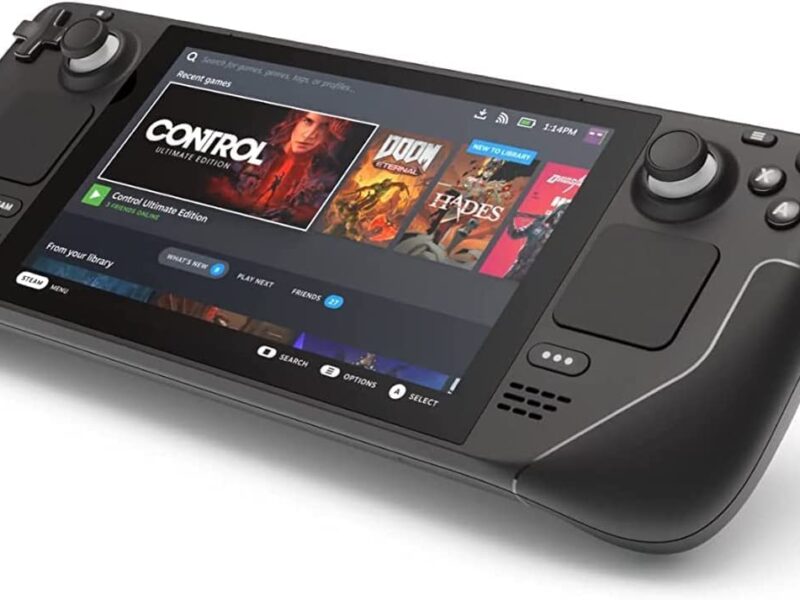 Console Steam Deck 64 GB noire avec écran tactile allumé